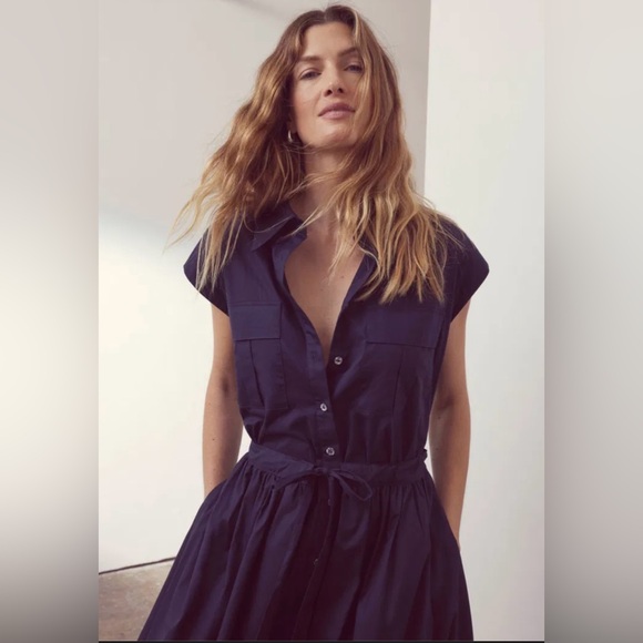 Mint Velvet Cotton Navy Blue Midi Shirt Dress - size 12 - Picture 2 of 13